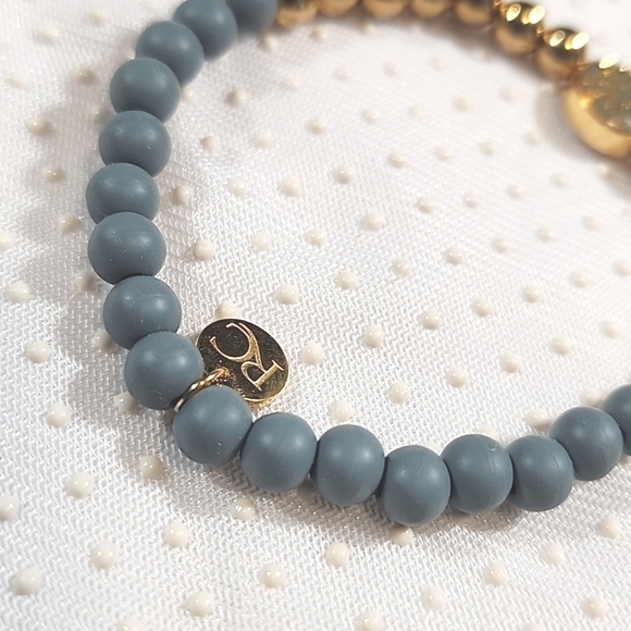 Rustic Cuff Beautiful Ligh Blue and Gold Beaded Bracelet - Picture 4 of 7